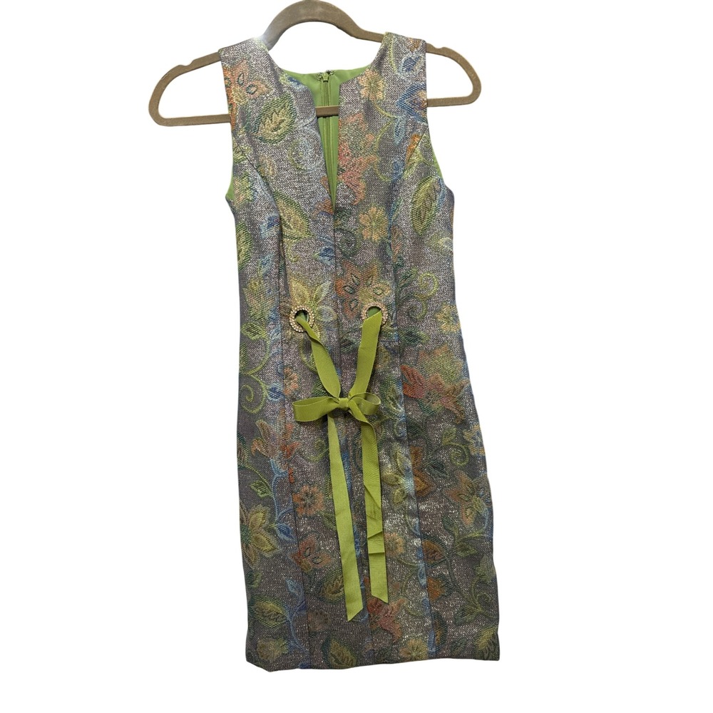 Chetta B Sherrie Bloom Peter Noviello Metallic Floral Brocade Sheath Dress 4